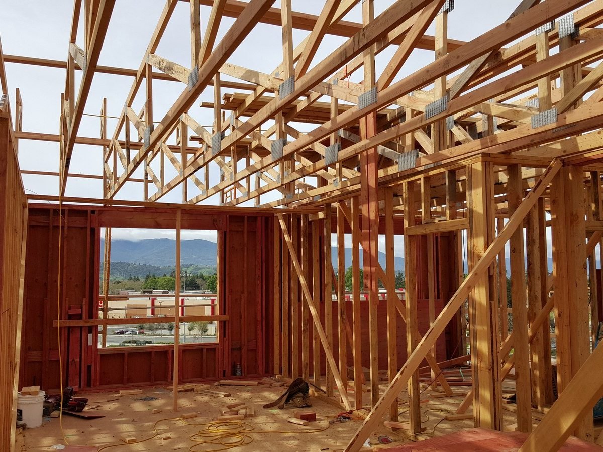 Wood-frame multifamily residential building under construction